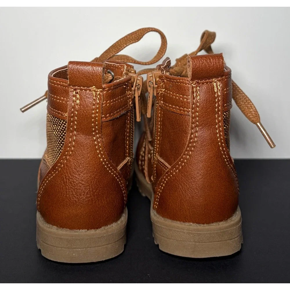 The Children's Place Boys‎ Faux Leather Lace Up Tan / Brown boots - Toddler 5C